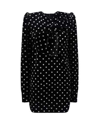 Shop Balmain Velvet Dress With Lurex Polka-dots Motif