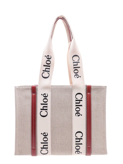 Shop Chloé Linen Shoulder Bag With Logo Print.  This Bag Is Made With Lower Environmental Impact Material