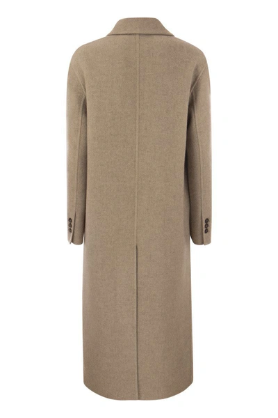 Shop Brunello Cucinelli Double-breasted Coat In Cashmere Cloth In Brown