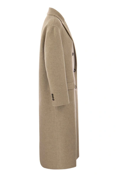 Shop Brunello Cucinelli Double-breasted Coat In Cashmere Cloth In Brown