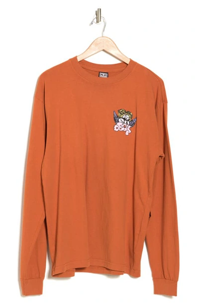 Shop Obey Cherubs Long Sleeve Cotton T-shirt In Bombay Brown