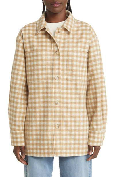 Frame Gingham Oversize Shirt Jacket In Tan Multi