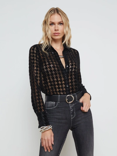 Shop L Agence Hailey Blouse In Black Houndstooth