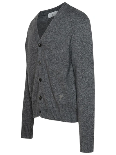 Shop Ami Alexandre Mattiussi Ami Paris Grey Cashmere Cardigan