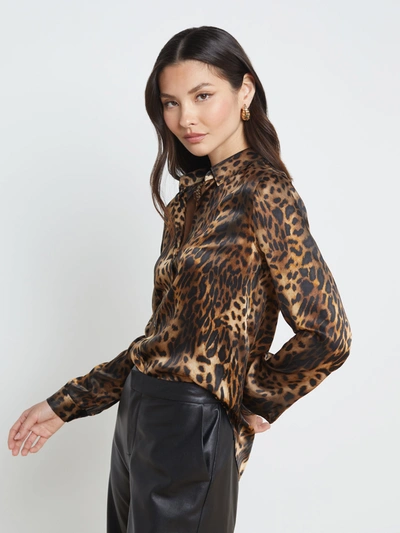 Shop L Agence Tyler Silk Blouse In Brown Multi Oil Leopard