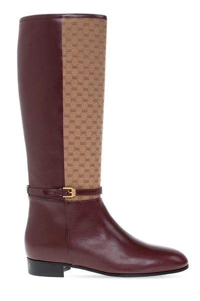 Shop Gucci Burgundy Knee-high Boots With Logo In New