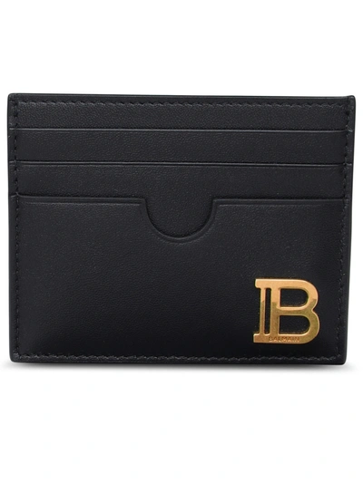 Shop Balmain Woman Black Leather 'bbuzz' Cardholder