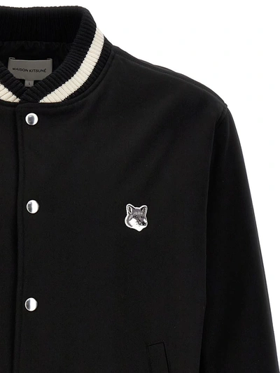 Shop Maison Kitsuné Logo Embroidery Bomber Jacket In White/black