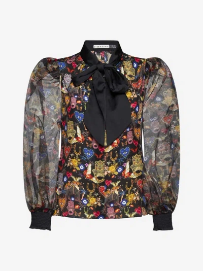 Shop Alice And Olivia Brentley Print Silk Blouse In Ethereal