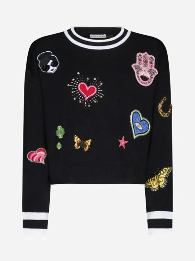 Shop Alice And Olivia Gleeson Patches Wool Sweater In Black,multicolor