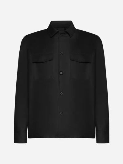 Shop Low Brand Wool Flannel Shirt In Jet Black