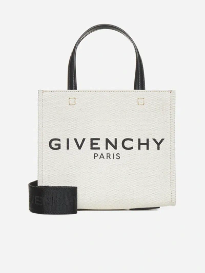 Shop Givenchy G Tote Mini Canvas Bag In Beige,black