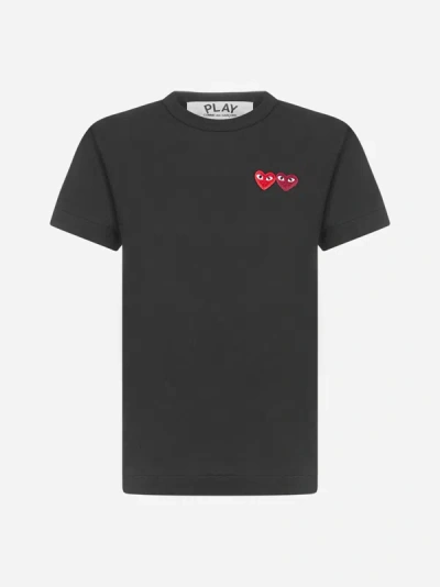 Shop Comme Des Garçons Play Double Logo-patch Cotton T-shirt In Black