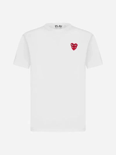 Shop Comme Des Garçons Play Double Patch-logo Cotton T-shirt In White