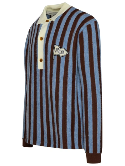Shop Maison Kitsuné Striped Polo. In Blue