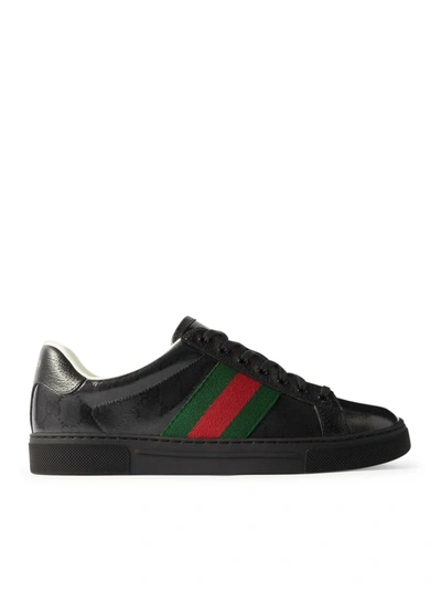Shop Gucci Men`s Ace Sneaker In Gg Crystal Fabric In Black