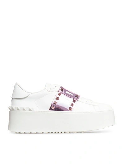 Shop Valentino Rockstud Untitled Flatform Sneaker In Calfskin In White