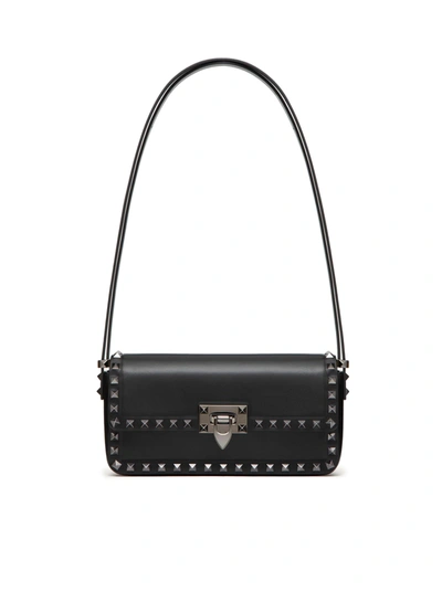 Shop Valentino Rockstud23 E/w Shoulder Bag In Smooth Calfskin In Black