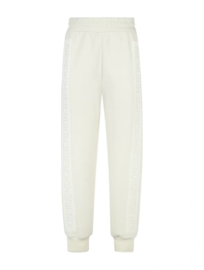Shop Fendi White Fleece Trousers In Nude & Neutrals