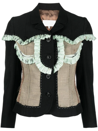 Shop Maison Margiela Patchwork Wool-blend Fitted Jacket In Black