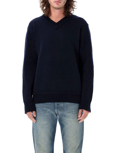 Shop Maison Margiela Elbow Patch Sweater In Navy