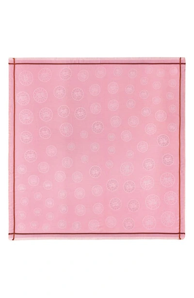 Shop Longchamp Logo Medallion Cotton Blend Fringe Scarf In Pink