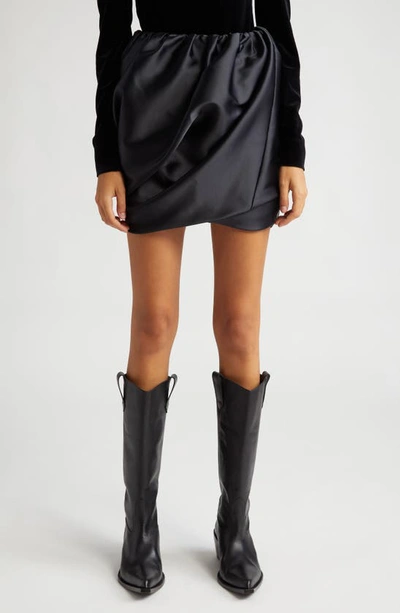 Shop Ganni Double Satin Miniskirt In Black