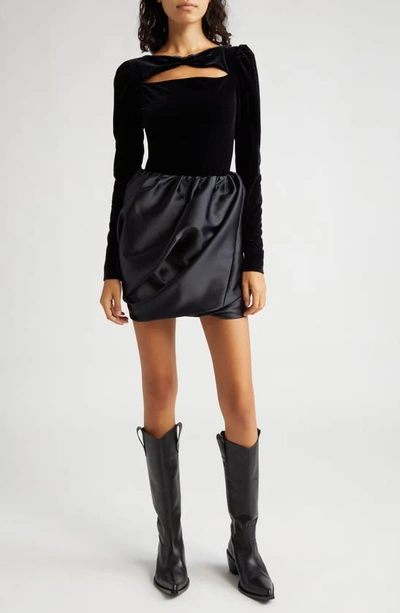 Shop Ganni Double Satin Miniskirt In Black