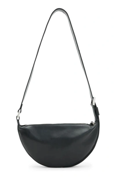 Shop Allsaints Half Moon Studded Leather Crossbody Bag In Black