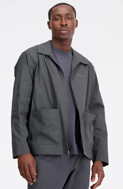 Shop New Balance Athletics Linear Woven Track Jacket In Blacktop