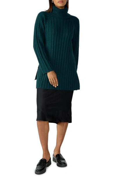 Shop Sanctuary Rib Turtleneck Tunic Sweater In Jade