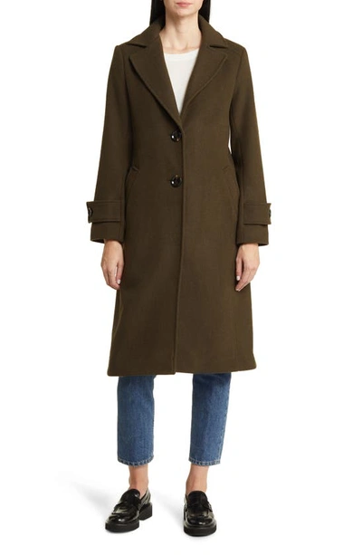 Shop Sam Edelman Notch Collar Longline Wool Blend Coat In Olive