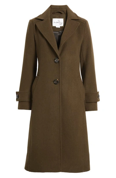 Shop Sam Edelman Notch Collar Longline Wool Blend Coat In Olive