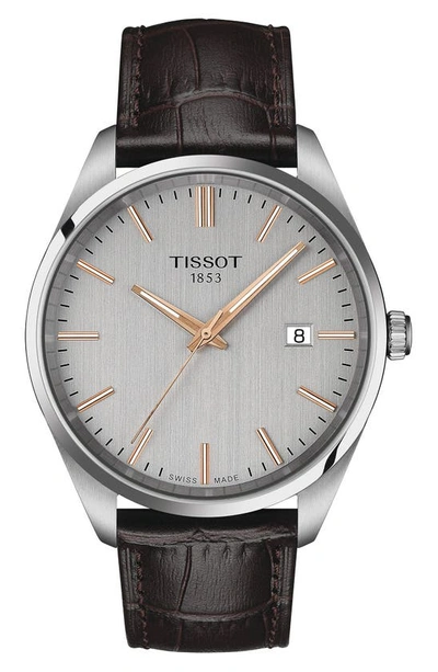 Shop Tissot Pr 100 Classic Leather Strap Watch, 40mm In Silver