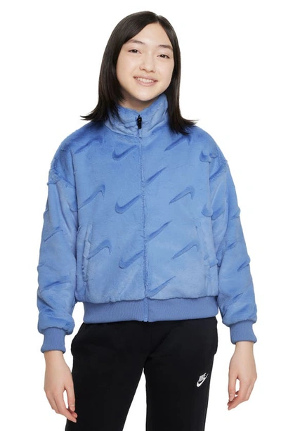 Shop Nike Kids' Sportswear Swoosh Faux Fur Jacket In Polar