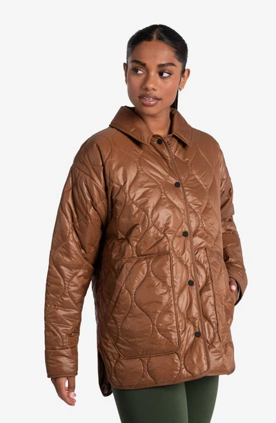 Shop Lole The Quilted Water Repellent Nylon Shacket In Black Walnut