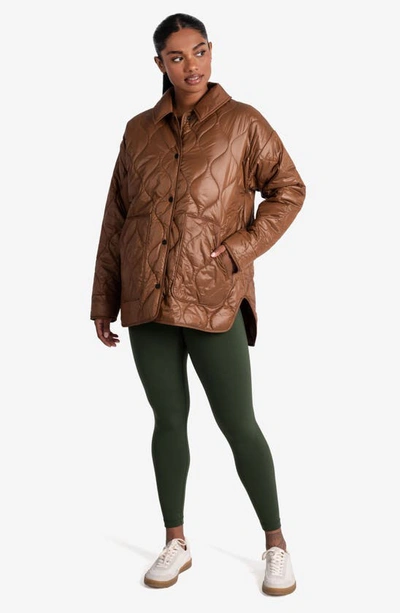 Shop Lole The Quilted Water Repellent Nylon Shacket In Black Walnut