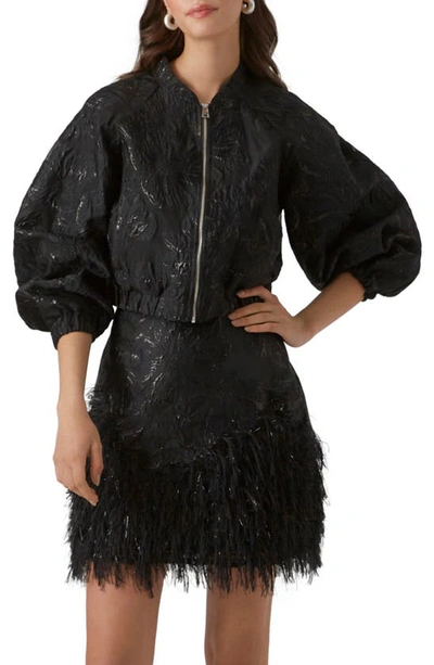 Shop Vero Moda Susse Metallic Floral Jacquard Jacket In Black