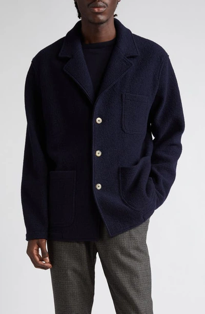 Shop De Bonne Facture Traveler Notch Lapel Wool Jacket In Navy
