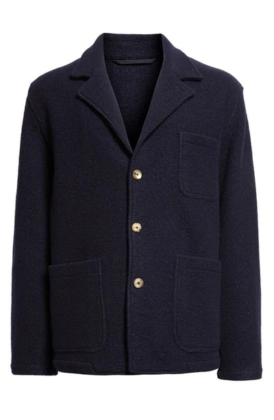 Shop De Bonne Facture Traveler Notch Lapel Wool Jacket In Navy