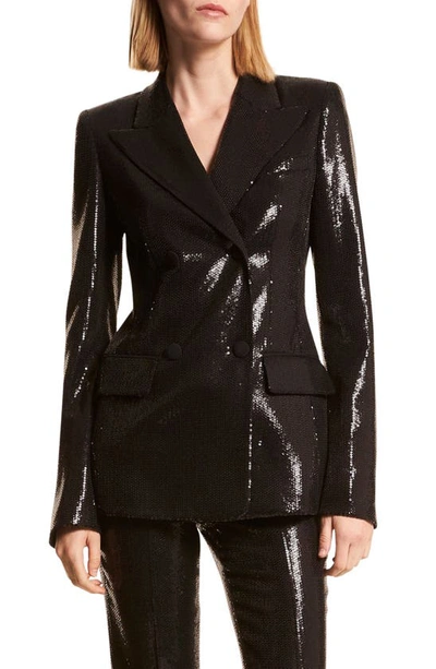 Shop Michael Kors Sequin Double Breasted Blazer In Black