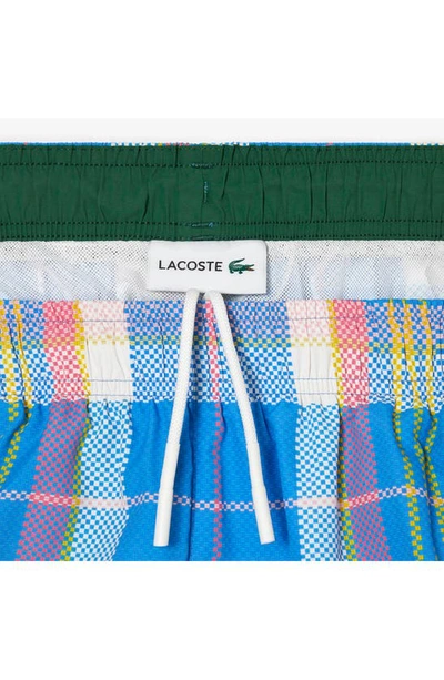 Lacoste Quick Dry Colored Check Swim Trunks In Fiji/ Multicolor