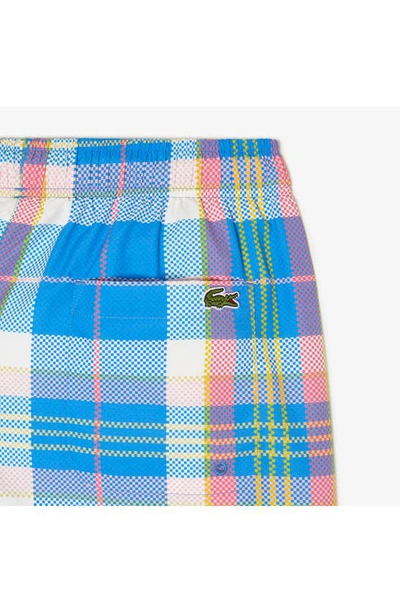 Lacoste Quick Dry Colored Check Swim Trunks In Fiji/ Multicolor