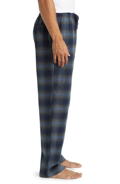 Shop Majestic Plaid Cotton Flannel Pajama Pants In Olive/ Navy