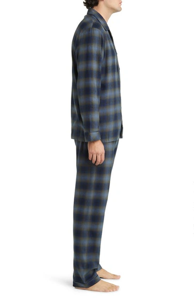 Shop Majestic Gradient Check Flannel Pajamas In Olive/ Navy