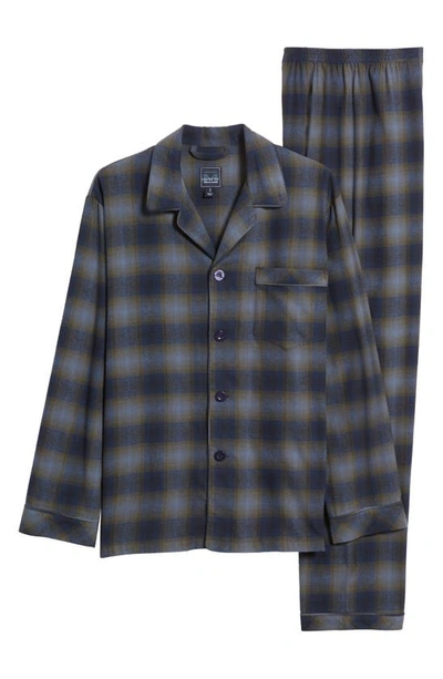 Shop Majestic Gradient Check Flannel Pajamas In Olive/ Navy