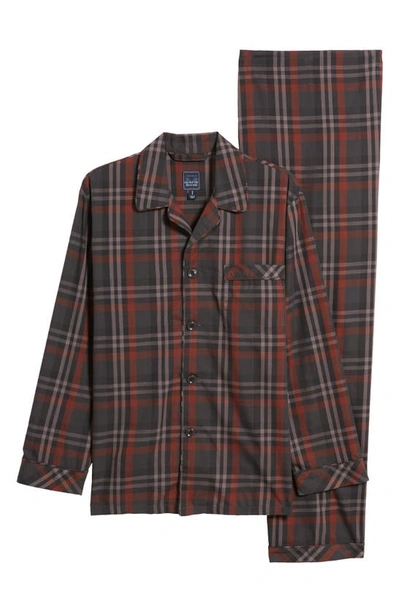 Shop Majestic Masons Easy Care Plaid Woven Pajamas In Charcoal/ Burgundy