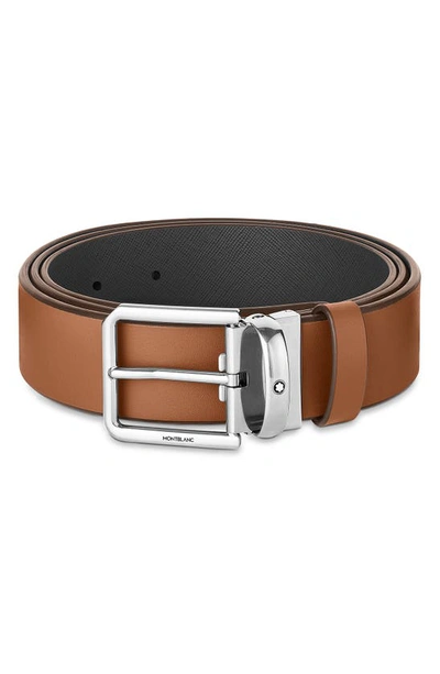 Shop Montblanc Reversible Leather Belt In Grey/ Brown