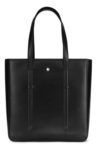 Shop Montblanc Meisterstück Leather Tote In Black