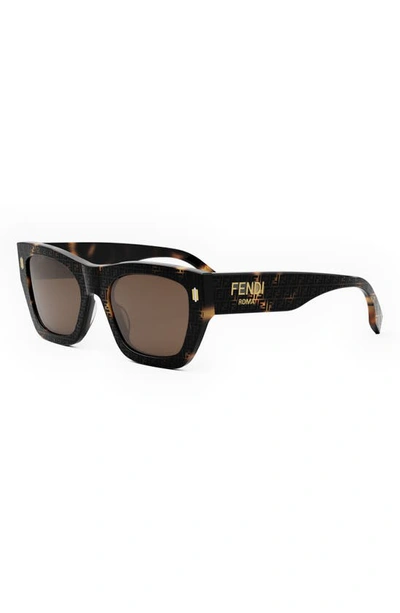 Shop Fendi Roma Rectangular Sunglasses In Havana / Brown
